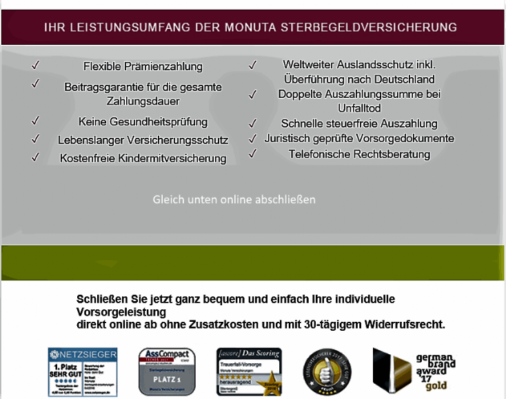 Monuta Sterbegeldversicherung Leistungsumfang Leistungsumfang der Monuta Sterbegeldversicherung